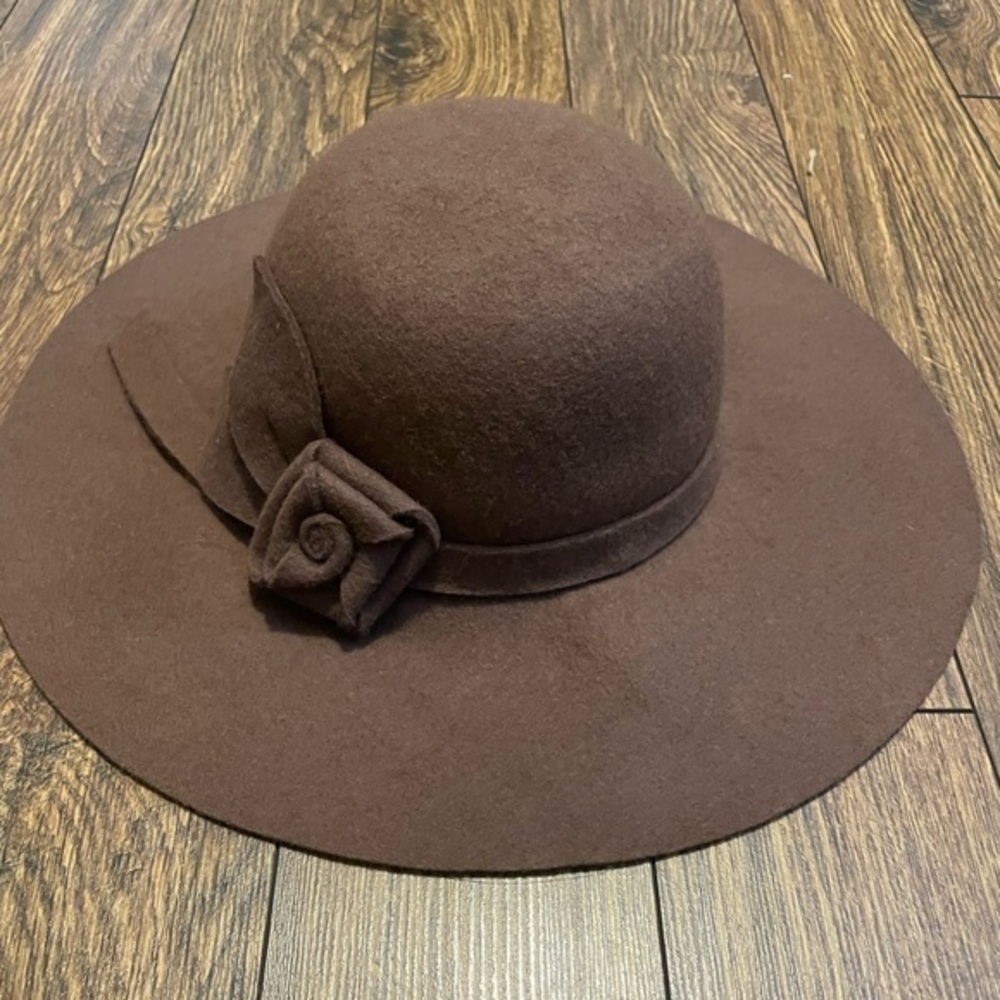 Floppy Sun Hat Summer Spring Brown Floral Wool Elegant One Size Rose